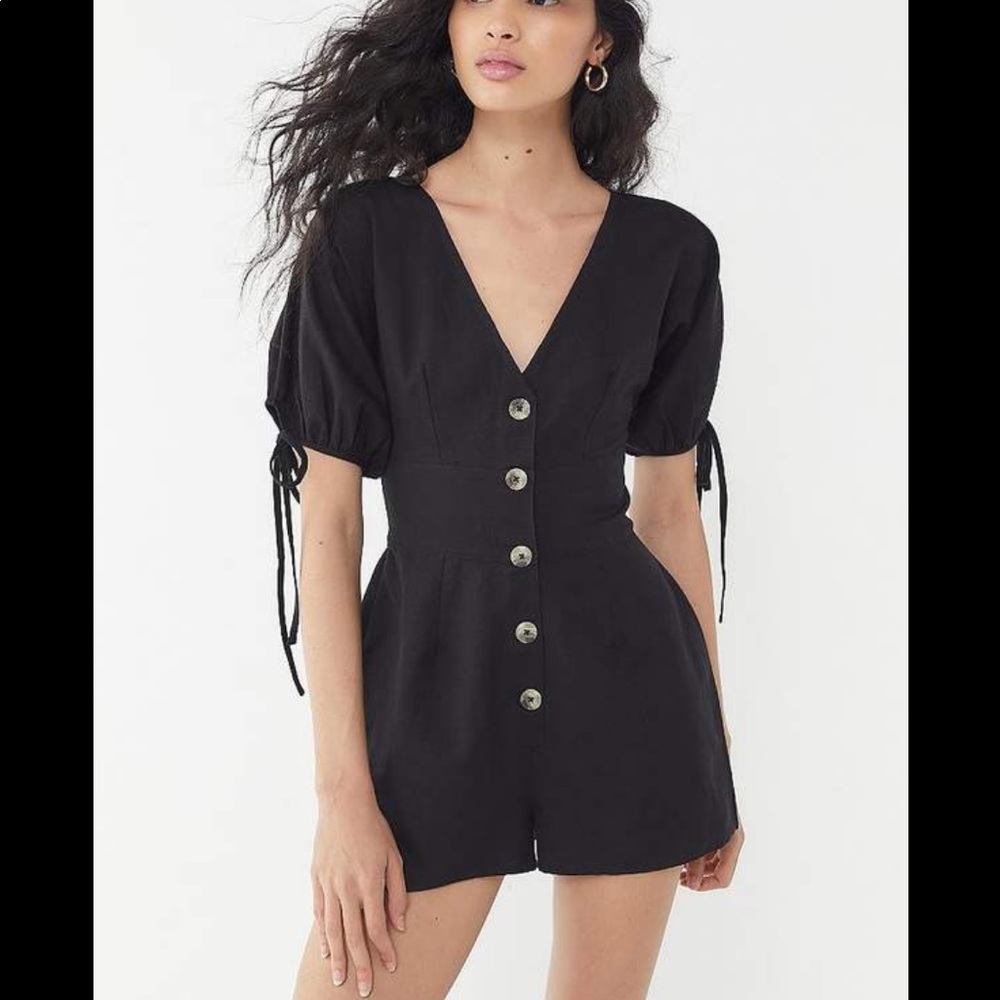 Uo Lily Linen Button Front Romper - Nwt - image 1